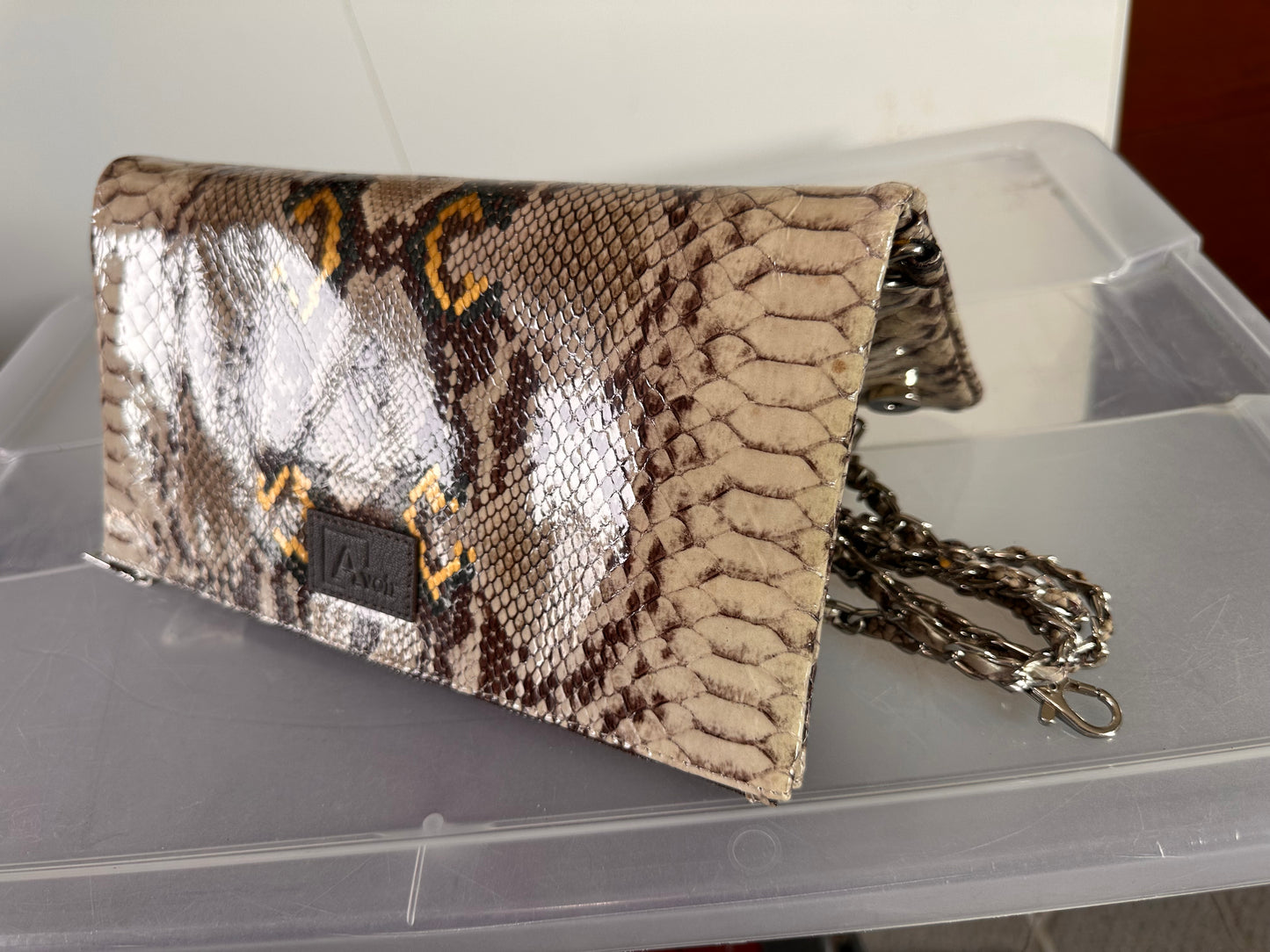 851H Trend Select 249 Snake print on Cow leather envelope bag $50.00 50 pcs minimum