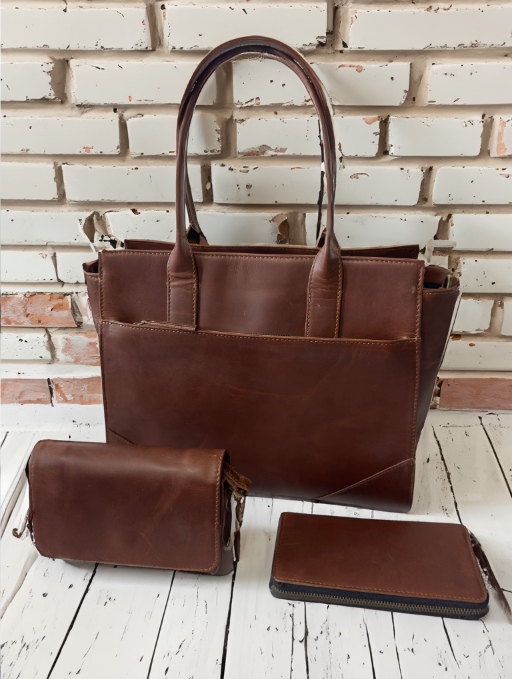 BRIKMOND 100% leather 3 n 1 Tote, shoulder bag, crossbody package