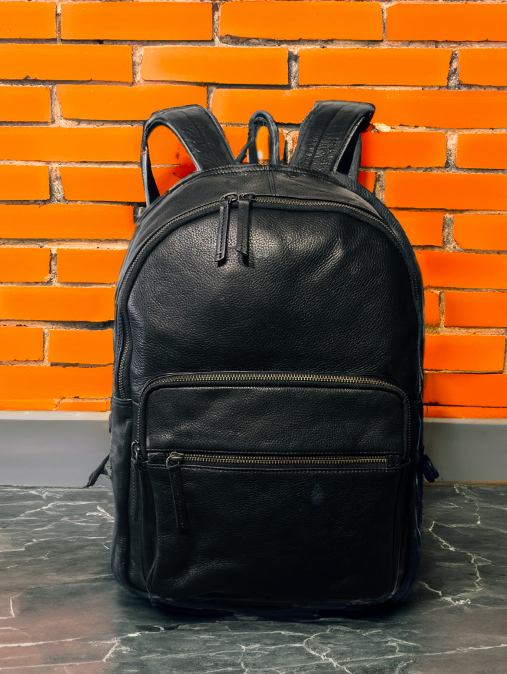 BRIKMOND 855122 100% leather multi pocket traveler backpack