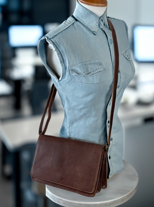BRIKMOND 855726 100% leather multi section excutive shoulder bag