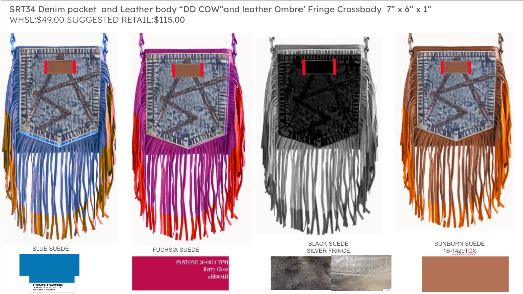851N Trend Select 517 cow suede crossbody $40.00 - 50 pcs minimum