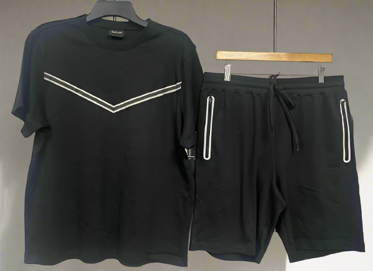mens t-shirt and shorts sets with reflective trim