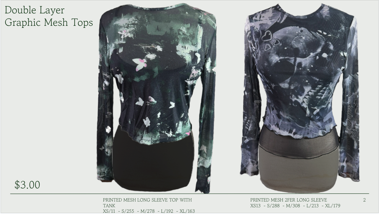 Stock Lot Double layer sheer mesh tops 2 styles