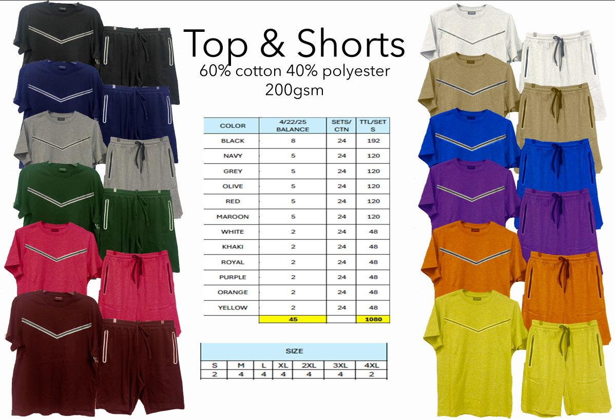 mens t-shirt and shorts sets with reflective trim
