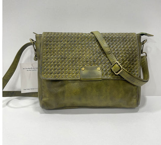 851W Trend Select #516 leather weave & washed messenger bag