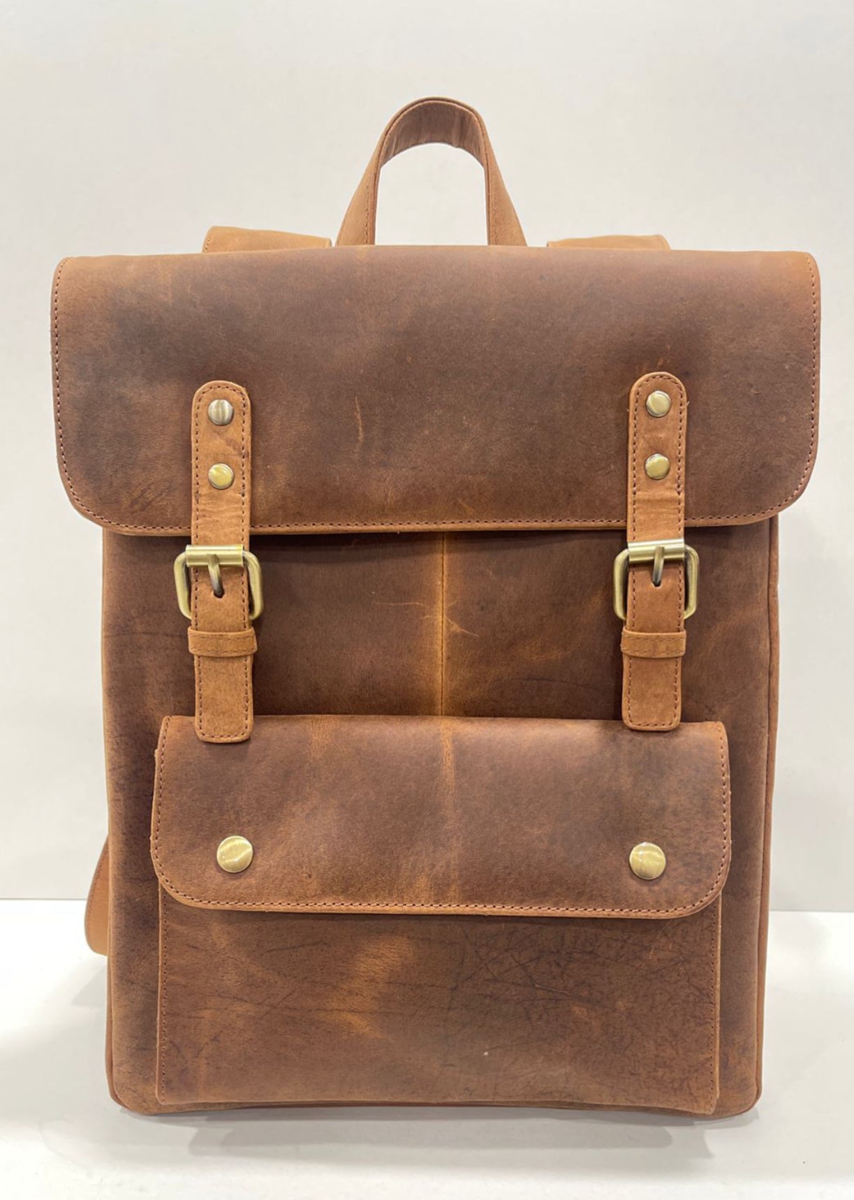 851H SRTS-667 100% leather Antique camper backpack