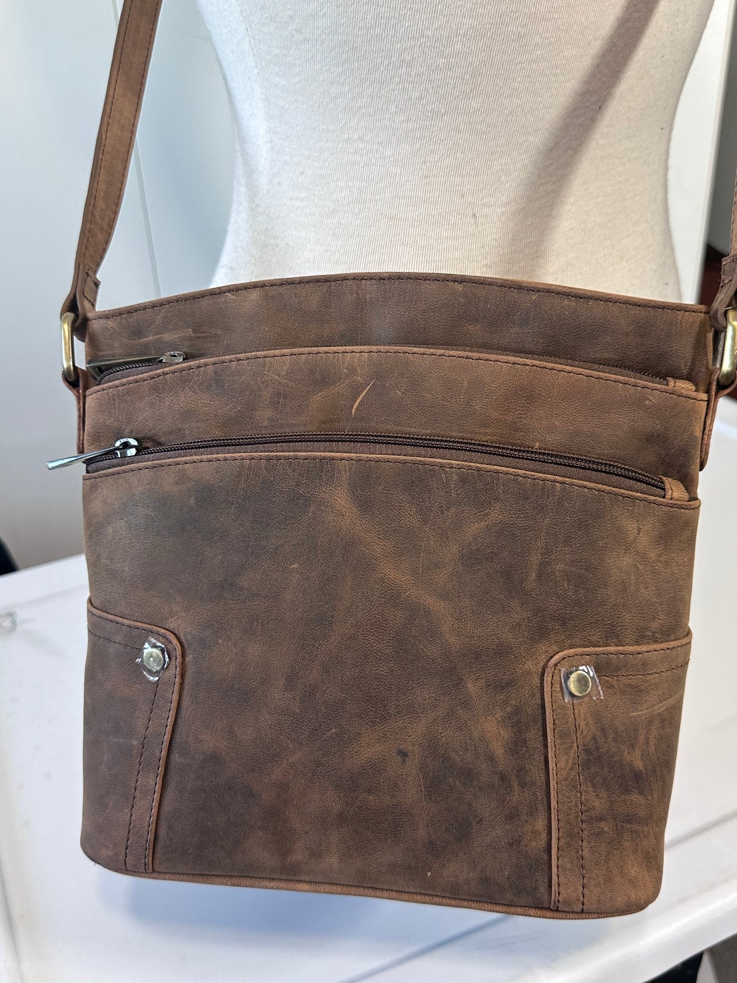 851H SRTS-669 100% leather Antique 3 pocket crossbody