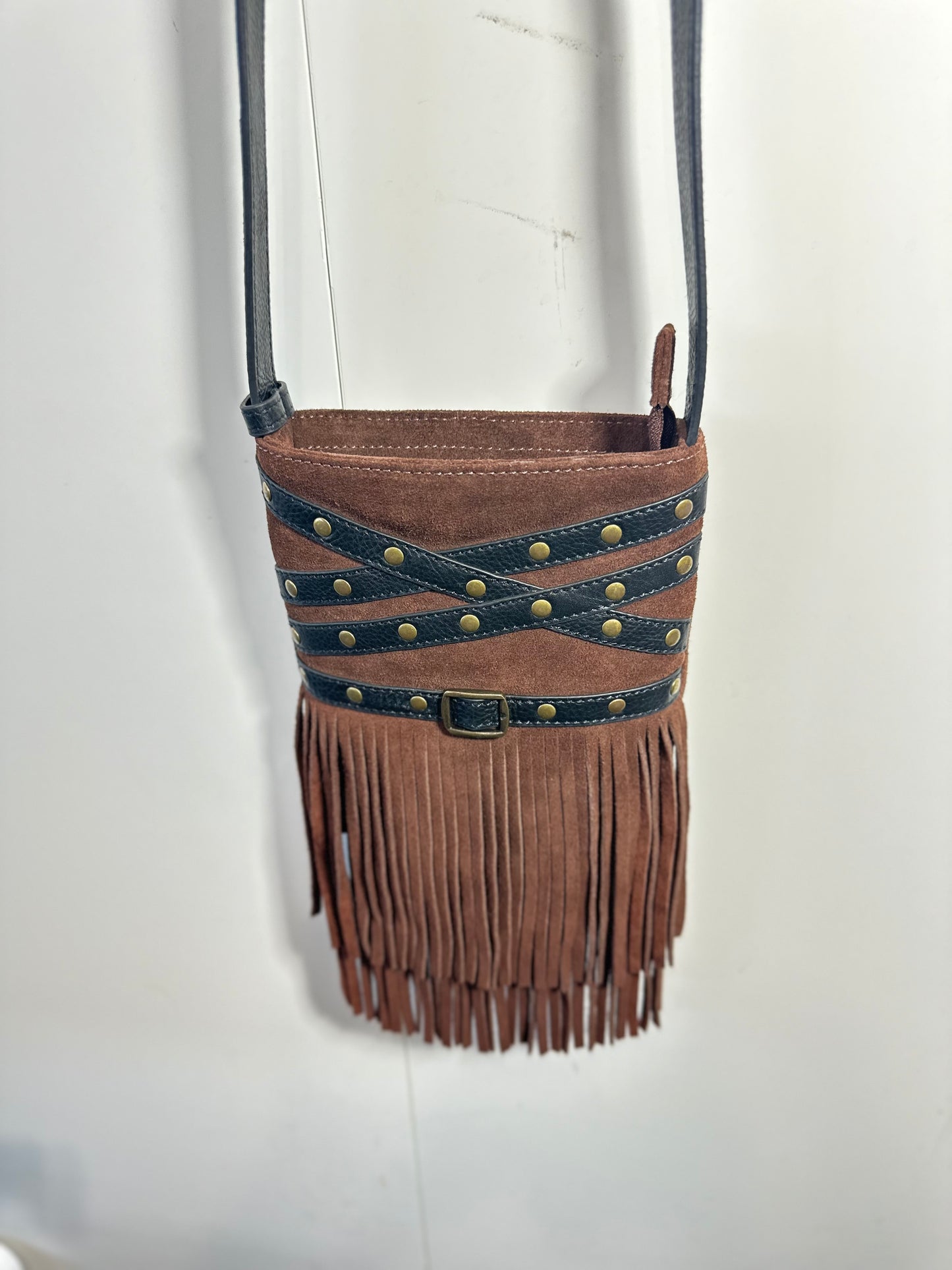 851H BG-017 Belted & Fringed  Crossbody 100% Leather