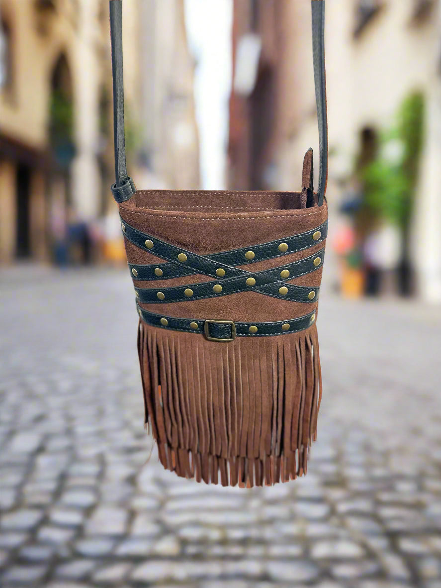 851N Trend Select 516 Cow Suede Belted & Fringed  Crossbody $38.00 50 pcs minimum