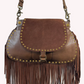 851H SRTS-19 Fringed semi shoulder bag 100% Leather