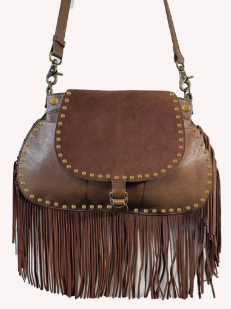 851H SRTS-19 Fringed semi shoulder bag 100% Leather