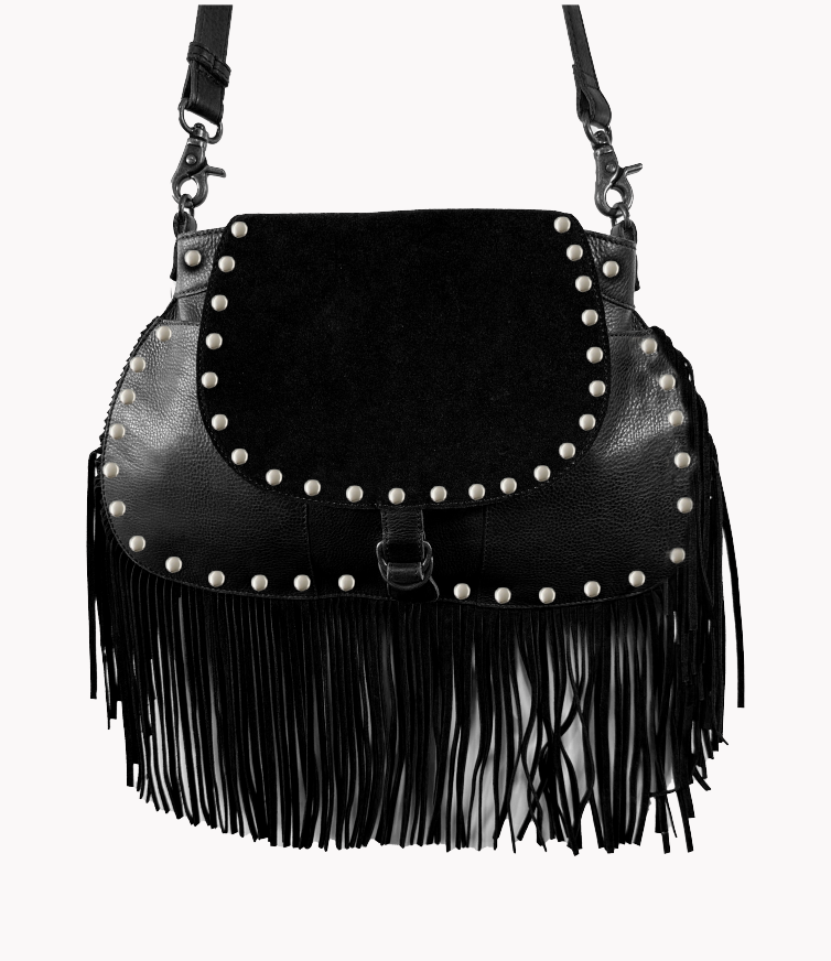 851H SRTS-19 Fringed semi shoulder bag 100% Leather