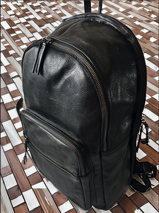 BRIKMOND 855122  100% leather multi pocket traveler backpack