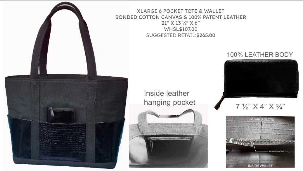 851H XLARGE 6 POCKET TOTE & WALLET 100% Leather