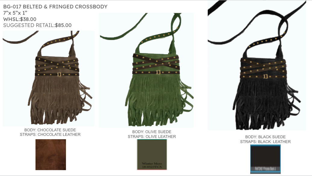 851H BG-017 Belted & Fringed  Crossbody 100% Leather