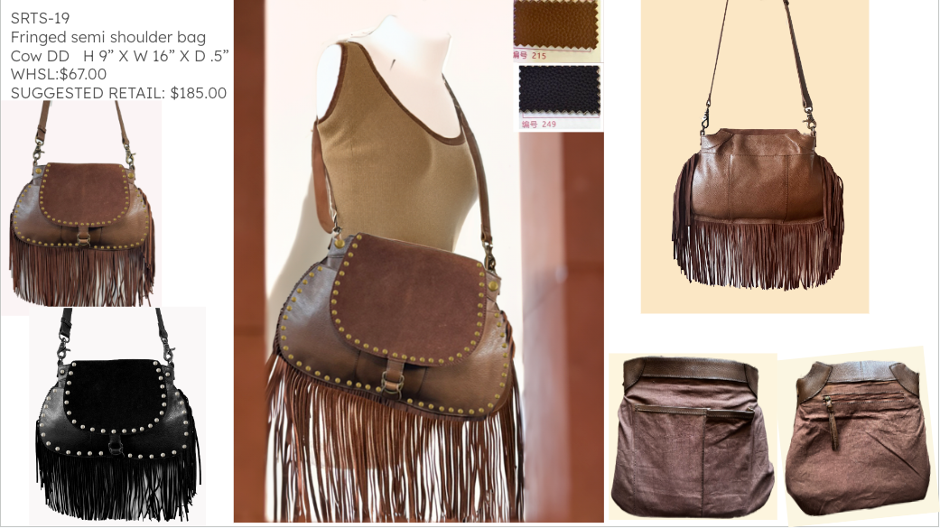 851H SRTS-19 Fringed semi shoulder bag 100% Leather