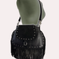 851H SRTS-19 Fringed semi shoulder bag 100% Leather