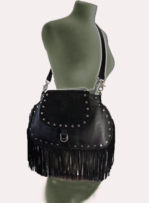 851H SRTS-19 Fringed semi shoulder bag 100% Leather