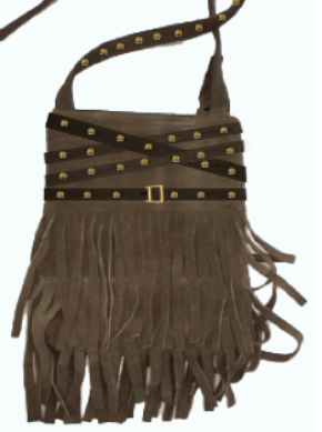 851H BG-017 Belted & Fringed  Crossbody 100% Leather