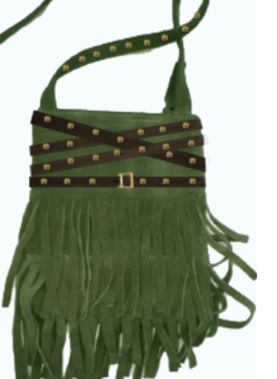 851H BG-017 Belted & Fringed  Crossbody 100% Leather