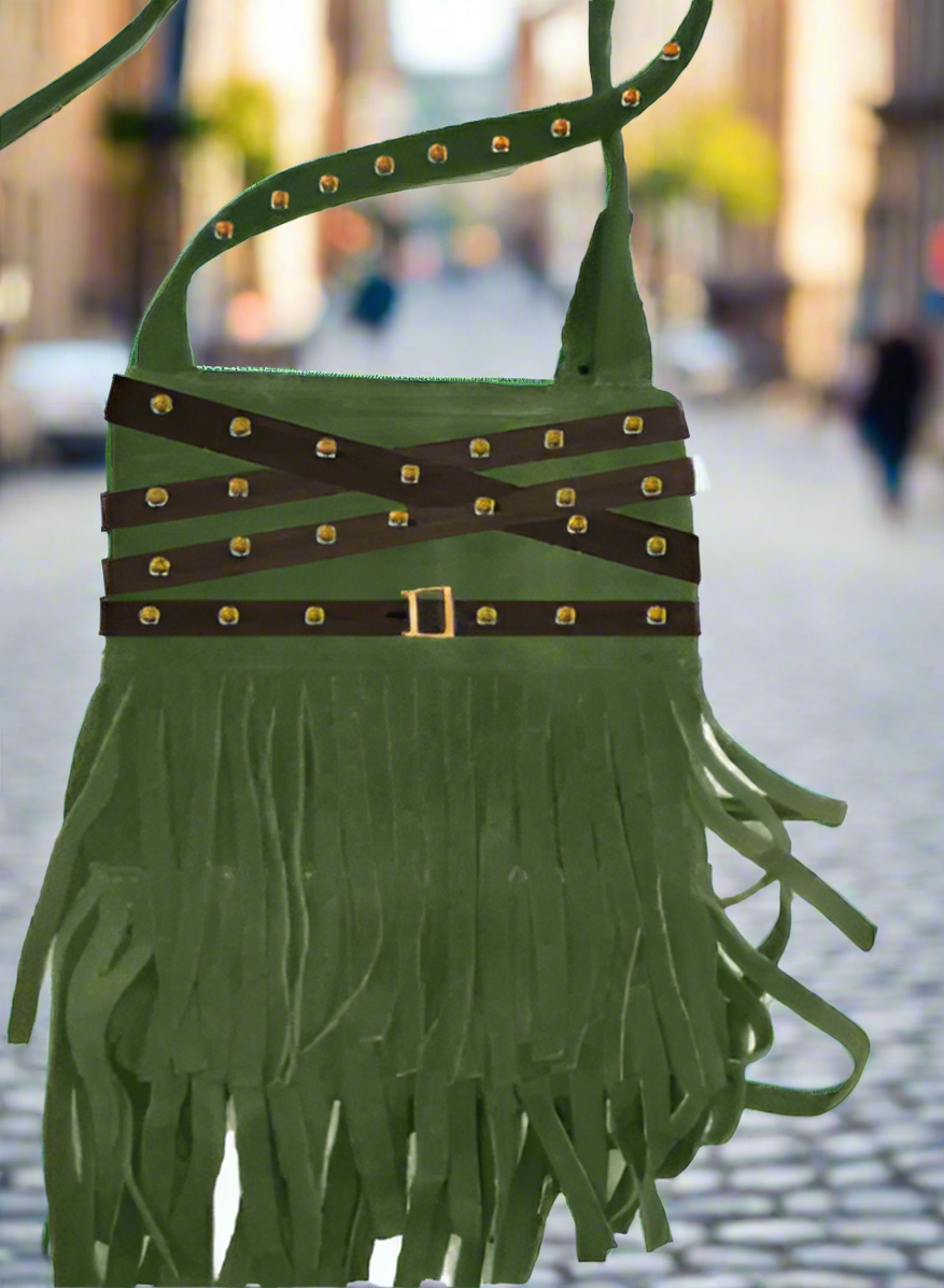 851N Trend Select 516 Cow Suede Belted & Fringed  Crossbody $38.00 50 pcs minimum