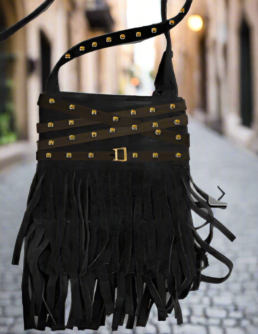 851N Trend Select 516 Cow Suede Belted & Fringed  Crossbody $38.00 50 pcs minimum